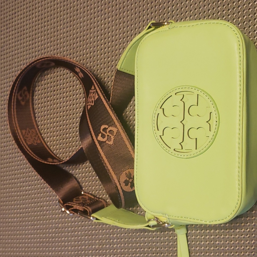 Tory Burch Green and Brown Crossbody Bag with Logo